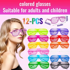 Mikqky Pack of 12 Colours Party Glasses, Neon Colour Party Glasses, Stylish Party Glasses, Blinds Glasses, Outdoor Party Glasses, for Christmas, Birthday Parties and Stage Performances (12 Colours)
