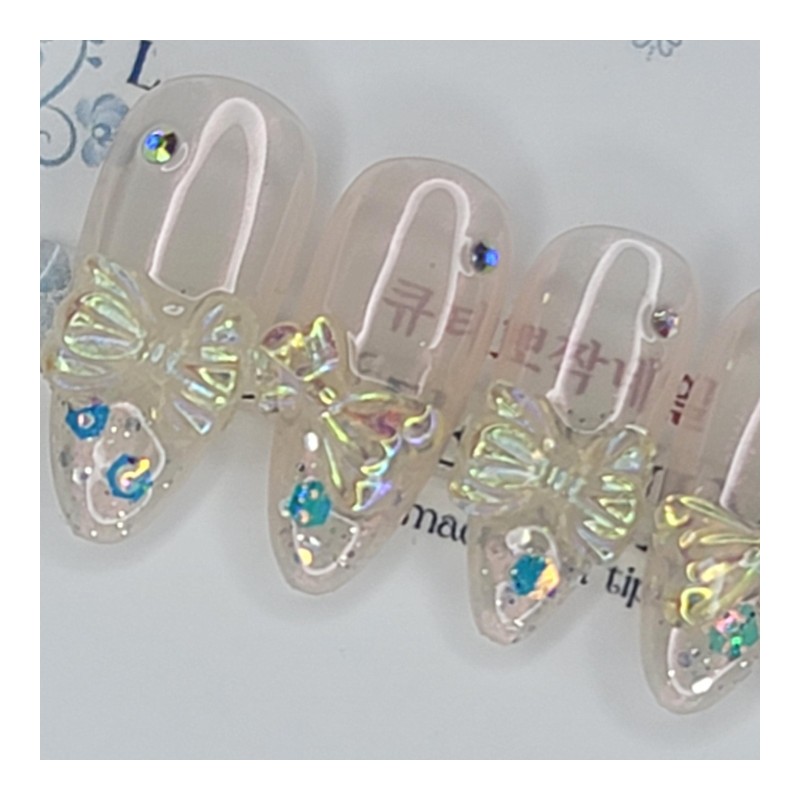 Aurora Ribbon Handmade Nail Tips - Lipstick / 오로라 리본