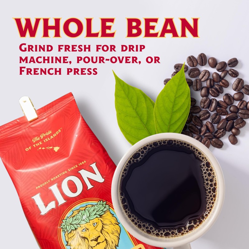 Lion Coffee Toasted Coconut Flavored, Light Roast Whole Bean Coffee,