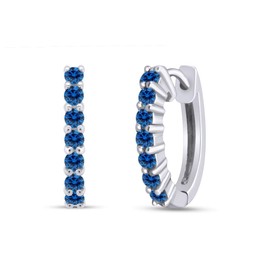 Sterling Silver Round Cut Simulated Blue Topaz Hoop Earrings (0.64" Diameter, 0.7 Cttw)