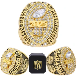 2025 Fantasy Football Championship Ring | Heavy FFL Champion Trophy Ring | Gold Silver Tone Plated Award Trophy for Fantasy Football League Winner