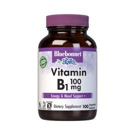 Bluebonnet Vitamin B1 100 mg - Mood Support & Energy Vitamins for Women & Men* - Thiamin HCl - Non-GMO, Vegan, Kosher, Gluten-Free - Soy & Dairy-Free - 100 Vegetable Capsules, 100 Day Supply