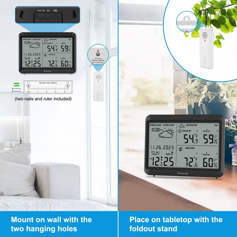DreamSky Weather Station Indoor Outdoor Thermometer Wireless - Atomic Clock