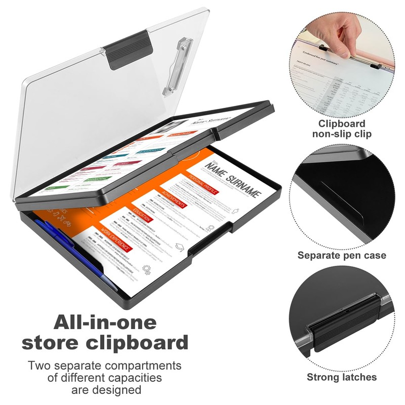 Storage Clipboard A4 Binder Large Capacity Folder with 2 Storage