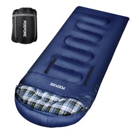 POEPORE Flannel Sleeping Bag Lightweight Warm Weather 3-4 Seasons for Adults XL Wearable Sleeping Bag Waterproof with Compression Sack Blue