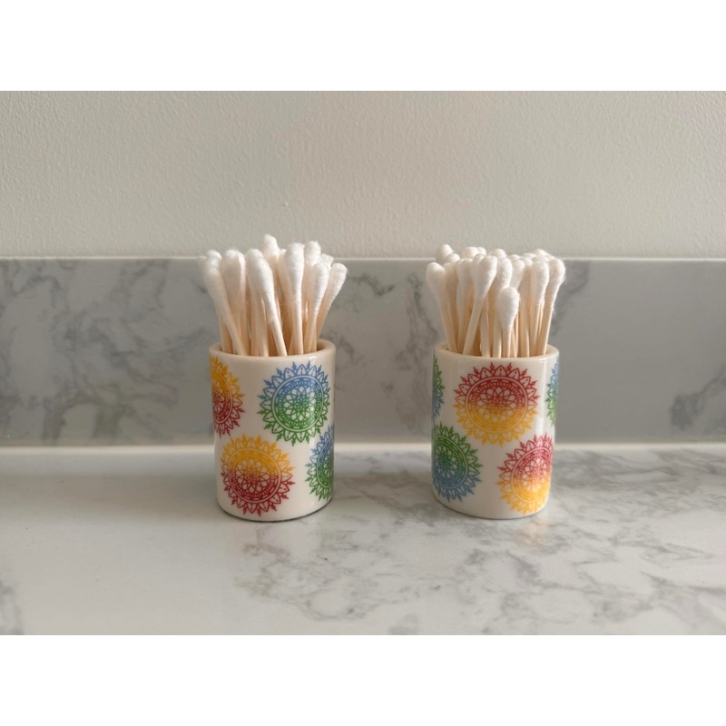 Home Haven Ceramic Q-Tip Holder - Colorful Mandela Design