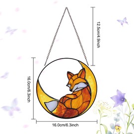 PLIGREAT Fox Moon Acrylic Suncatcher, Cute Fox Window Wall Hanging Ornament Painted Colorful Art Crafts Suncatcher for Garden Home Outdoor Hanging Decor Women Gift
