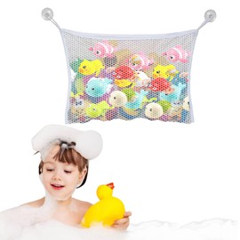 Bath Net Toy Storage, Bath Toy Storage Organiser, Bath Toy Net, Foldable Bath Toy Tidy and Bath Toy Holder with 2 Suction Cups for Mesh Bath,Keep Bathtub Water Mold Free,Transparent