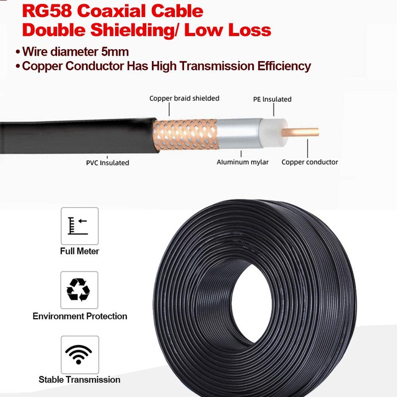 CB Coax Cable 49.2ft RG58 Coaxial Cable UHF Male PL259