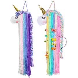 Qixuer 2 Pieces Unicorn Hair Clips Holder Colourful Yarn Tassel Headband Holder Organiser Shy Unicorn Face for Home Decor Hair Accessories Storage for Girls Unicorn Party (2 Colours)