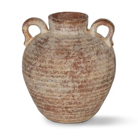 Ceramic Flower Vase with Vintage Handles，Farmhouse Rustic, 6-inch vase