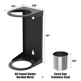 UNITEDPOWER Wall Mount Oil Funnel Holder, Organizer Storage Rack with Removable Collection Cup, Fluid Drain Caddy for Workshop, Shed, Garage, Home (Only Holder, No Funnel)