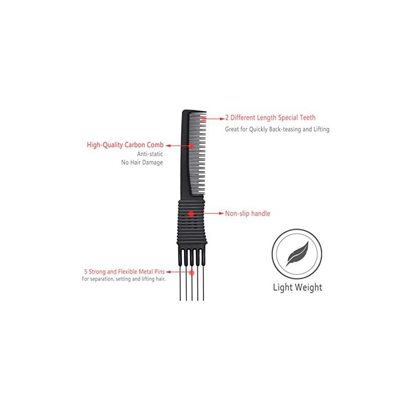 2pcs Professional Salon Teasing Back Comb, Black Carbon Comb by
