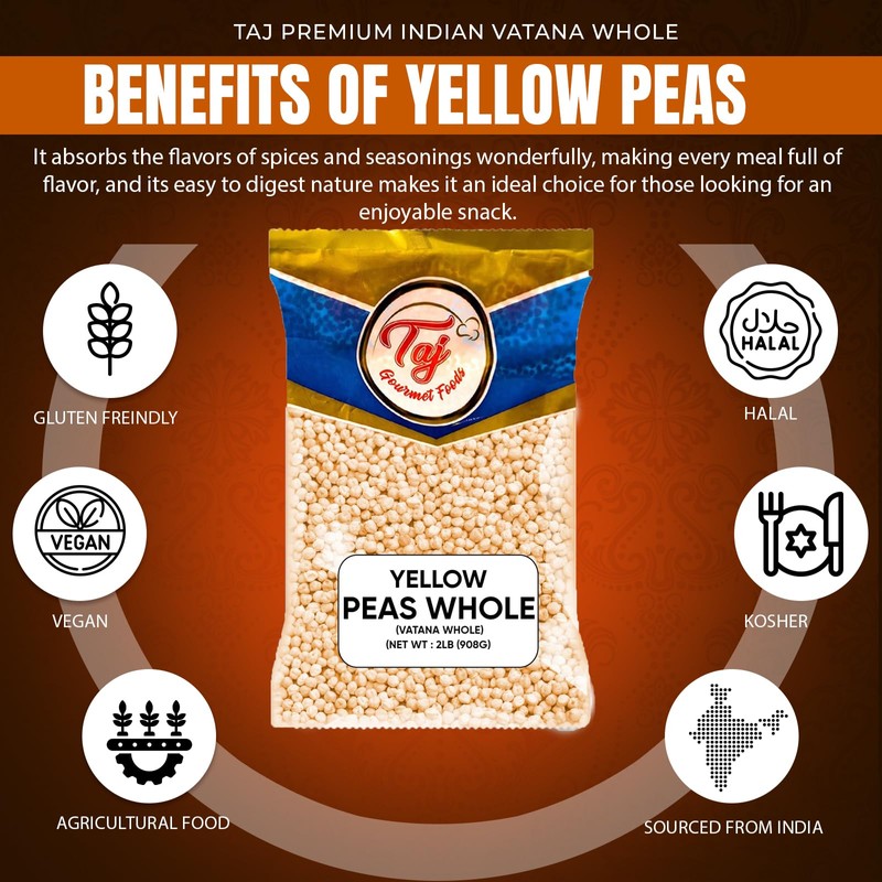 TAJ Yellow Peas Whole 2-Pounds | Vatana Whole, Vatana, Matar