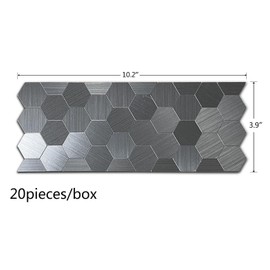 XUANINY Peel and Stick Metal Hexagon Tiles, Self Adhesive Decorative Waist Line Mosaic Tiles, Wall Panels for Kitchen Backsplash, Bathroom, Bedroom, Living Room (20 Stainless Steel)