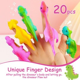 FENQURO Pack of 20 Dinosaur Toys, Slingshot Dinosaur Toy, Slingshot Dinosaur Finger Toys, Slingshot Dinosaur Finger Game, Funny Flying Dinosaur Slingshot Toy for Children