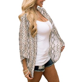 Chunoy Women Casual Loose Cover Up Chiffon Kimono Cardigan Open Front Blouse Top Snake Grain X-Large