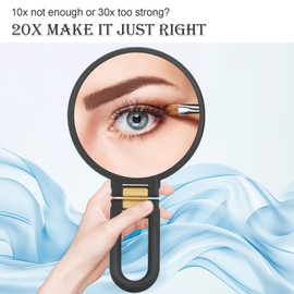 Martvex 1x 20x Magnifying Travel Mirror, Hand Mirror with Handle - Double Side Hand Held Mirror with 1x 20x Magnification & Foldable Handle, Portable Travel Makeup Hand Mirror for Women (Black)