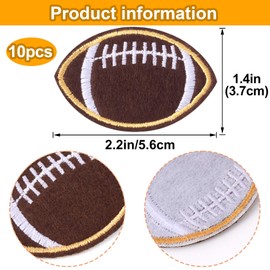 PAGOW 10pcs Football Iron on Patches, Dark Brown Bumble Iron Sew on Embroidered Applique Decoration, Sewing Football Patches for Hats Clothes Bags Jackets Jeans DIY Patches (2.2x1.4 inch)
