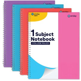 Enday Spiral Notebook College Ruled (4 Pack) Pink, Red, Blue, Purple 1 Subject Spiral Notebook, College Ruled Notebook Paper, Journal Notebook for School, Home & Office