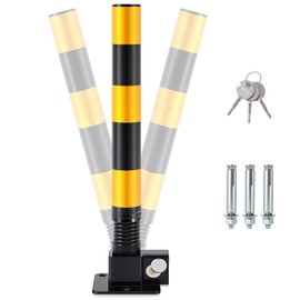 Zonon 2 Pcs Spring Parking Post Folding Heavy Metal Parking Barrier Lock Obstacle Pile with Warning Stripes Interceptor Bollard for Traffic-Sensitive Area Garage (Red)