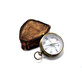 ROSS LONDON Vintage Brass Dollond London Compass Marine Decor Compass with Leather case