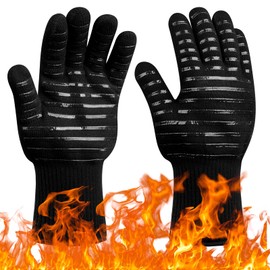 Flintronic Grill Gloves Heat Resistant Fire Resistant Oven Gloves Hand Protection Grill Gloves, 1472°F/800°C Heat Resistant Oven Gloves for Grill, Oven, Cooking, Soldering（Black）