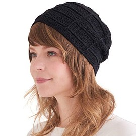 CHARM Mens Summer Beanie Cotton - Womens Crochet Slouch Cap Hand Made Chemo Hat Black
