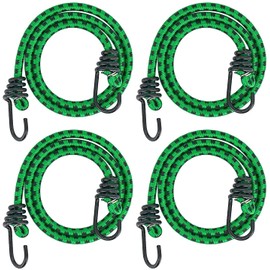 RIO Direct Bungee Cords with Hooks 36 inch - Green Bungee Cords Heavy Duty Outdoor - Assorted Sizes Elastic Bungee Straps for Camping, Luggage, Cargo, Bike Rack, Tarps, Tents, Roof Rack - 4 Pack