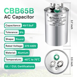 Fiada 40+7.5 uF±6% 370/440VAC, CBB65B Dual Run Round AC Capacitor, UL Listed Motor Run Capacitor for Air Conditioner Unit Fan Motor Start or Heat Pump or Condenser Straight Cool Part Replacements