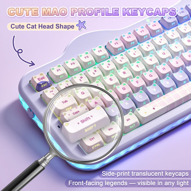 YUNZII C98 Cute Wireless Mechanical Keyboard(Purple Mao, Candy Switch)
