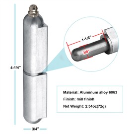 MOUNTAIN_ARK 8 Pack 4-1/4" x 3/4" Aluminum Weld On Bullet Hinges with Grease Zerk, Weldable Lift Off Hinges for Trailer Door, Gate