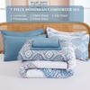 WONGS BEDDING Boho Comforter Set Queen Size, Blue Damask Comforter