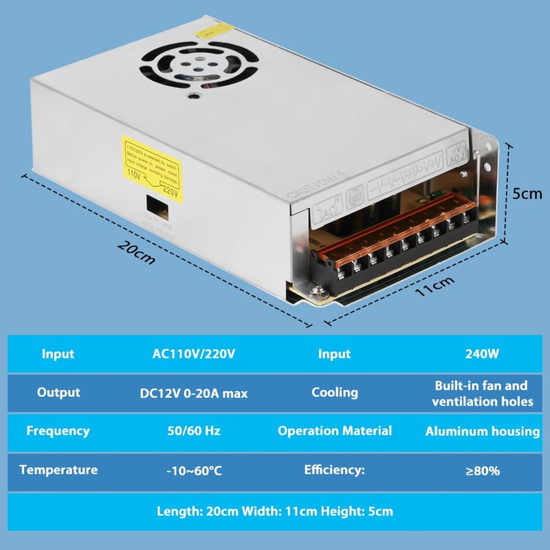 OFFCUP DC 12V 20A 240W Universal Regulated Switching Power Supply,