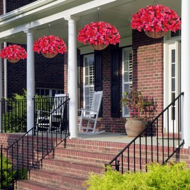 Artificial Fake Hanging Flowers Plants Basket for Outdoors Decoration, Faux Silk Bougainvillea Flowers in Planter Look Real UV Resistant Faux Flower for Porch Home Patio Garden Yard (HotpinkRed)