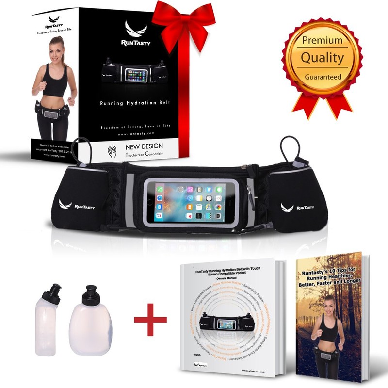 Winners' Dual Pocket Hydration Running Belt; Fits All Smartphones w/Touchscreen-Compatible