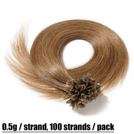 Elailite U-Tip Real Hair Bonding Extensions, Keratin Hair Extensions, Straight, 100 Strands, 50 g, 14 Inches / 35 cm, #6 Light Brown