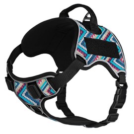 No-Pull Dog Harness Reflective Adjustable Soft Comfortable Pet Vest with Quick Release Dual Buckles Black Hardware, Handle for Hiking, Walking, Training, Service, Outdoors (Girth 36 to 45", Aztec)