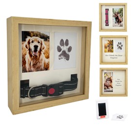 OtterPets Memorial Picture Frame for Pets - Paw Print Kit - Remembrance for Dogs & Cats - Shadow Box with Collar - Keepsake Tribute for Sympathy - Loss of Dog Bereavement Gift [Natural]