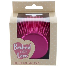 Baked with Love Pink Foil Baking Cases, Foil Baking Cups, Greaseproof Cupcake Cases, Classic Pink - Pack of 50