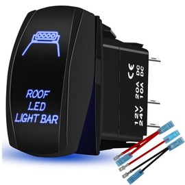HOKAAER HOKAAER Roof Led Light Bar Rocker Switch Toggle On-Off 12V/20A 24V/10A Waterproof 5Pin Laser SPST Toggle Switch Blue Backlit with Jumper Wires Set for Marine Boat Car Truck RV SUV