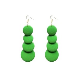 Natural Wood Teardrop Earring Retro Long Round Wood Drop Earrings for Women-green