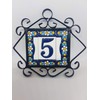 Ceramic House Tile Numbers & Letters, Blue Floral Design, Tile