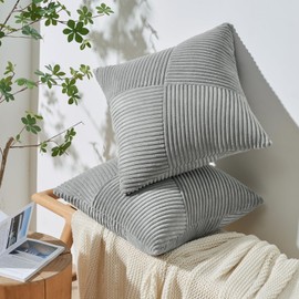 Topfinel Light Grey Cushion Covers 18x18, Corduroy Patchwork Pinwheel Design for Cushions, Luxury Bedroom Living Room Decorative Sofa Cushions Pillowcases Set of 2