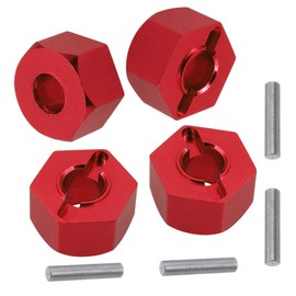 Aluminum RC Front & Rear Wheel Hubs Hex 12mm Upgrade 1654 for 1/10 4X4 Slash Hoss Stampede Rustler 4WD (Red)