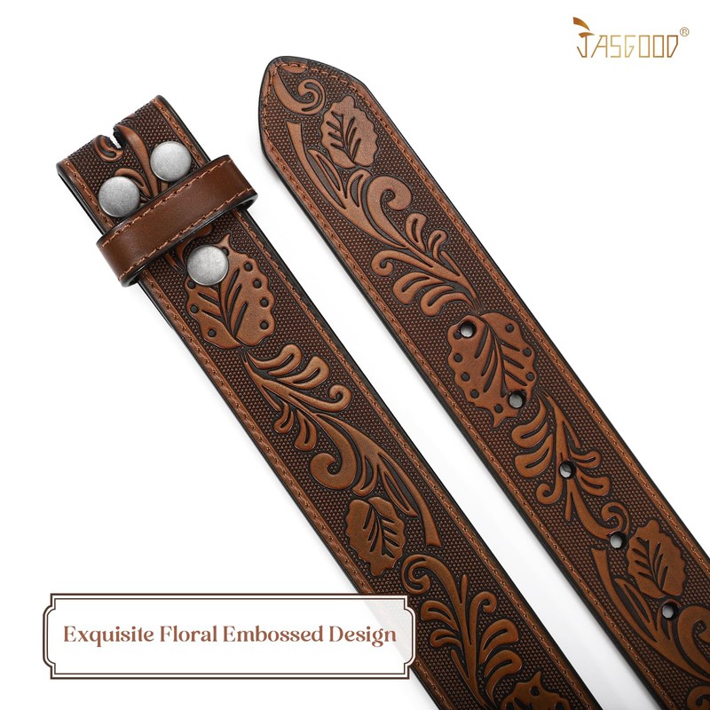 JASGOOD Western Leather Belt Strap for Men without Buckle Engraved