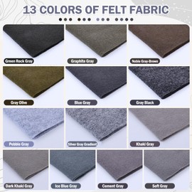 XSEINO 13 Rolls 8"x35" 1.4mm Thick Soft Felt Fabric Sheet 13 Assorted Gray Series Colors Felt Pack for DIY Craft Sewing Squares Nonwoven Patchwork