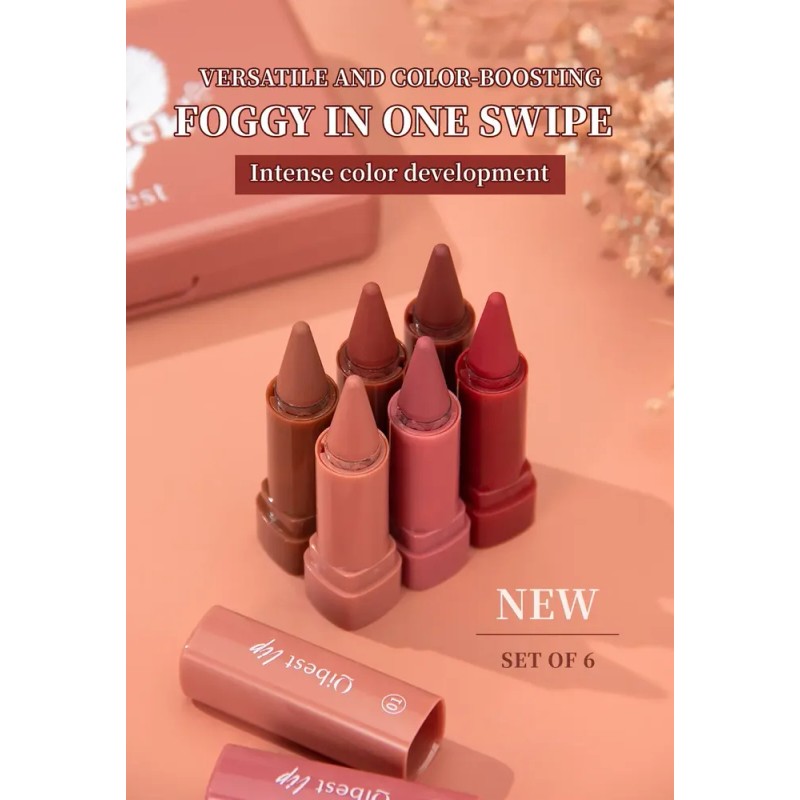 Set Labiales Mate En Barra Larga Duración Con Estuche 6pcs
