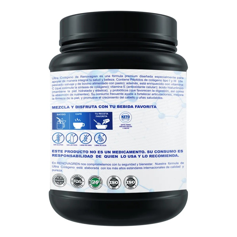 Ultra Colàgeno Renovagren C, E Hialurònico Probiòticos 500g Sabor Sin