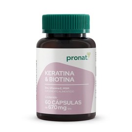 PRONAT | Keratina & Biotina 60 Cápsulas | Suplemento Alimenticio Fórmula con Queratina, MSM, Zinc y Complejo de Vitaminas A, E y B7